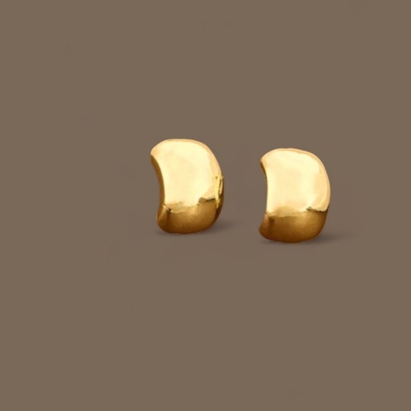 Anthropologie Thick wide Gold huggie Minimalist Half Hoop Stud Earrings … - Picture 2 of 7